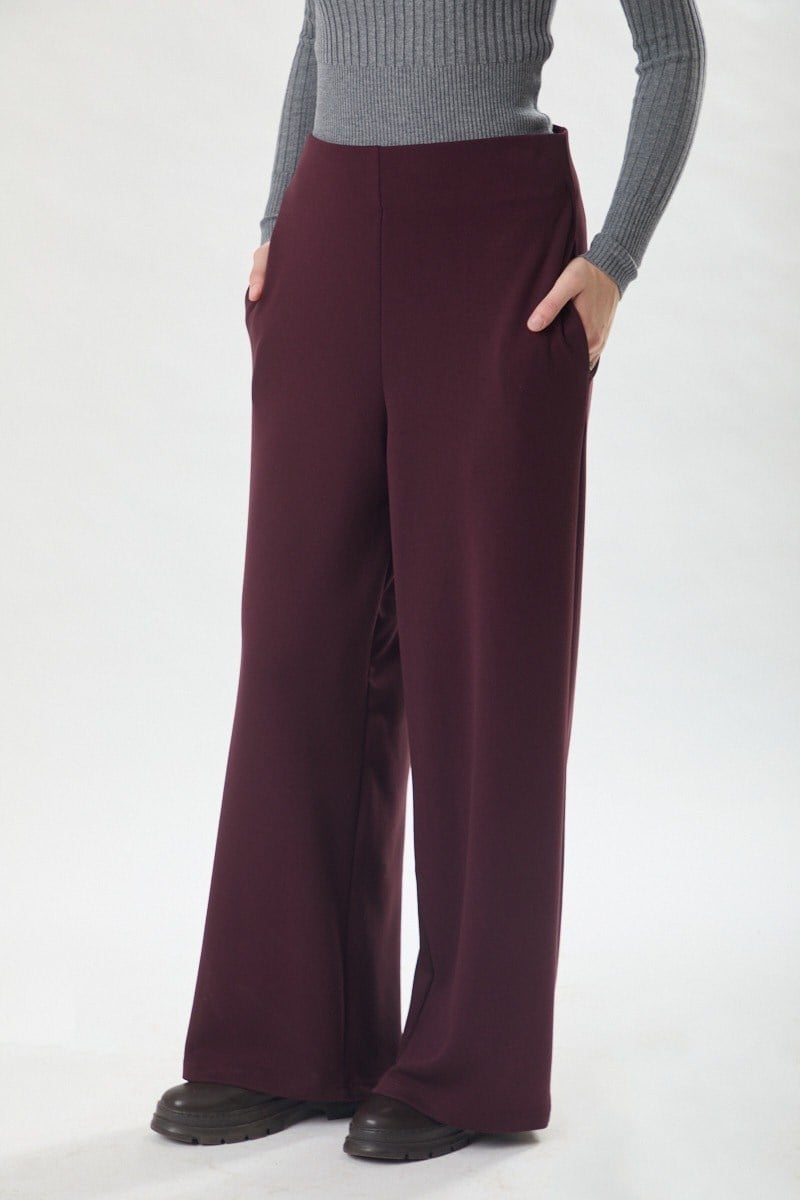 Pensli Geniş Paça Pantolon Bordo