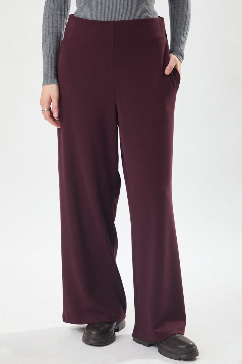 Pensli Geniş Paça Pantolon Bordo