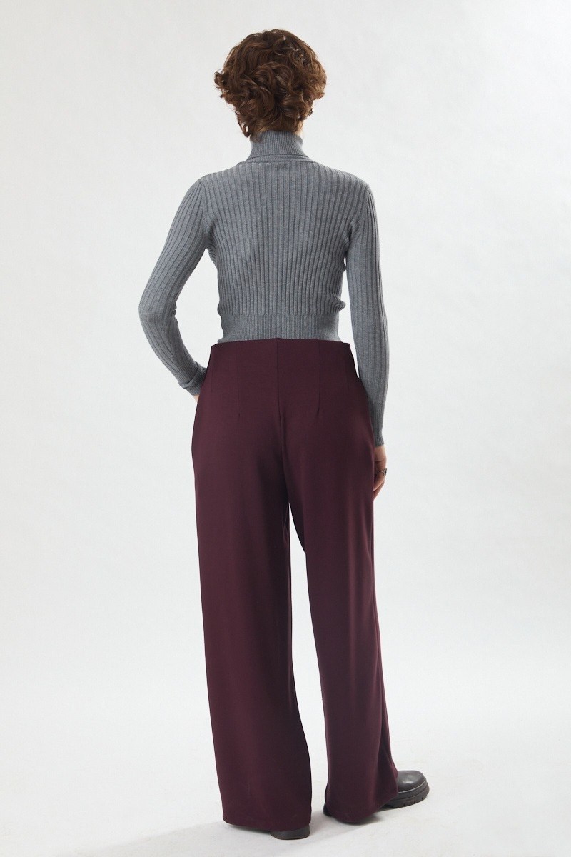 Pensli Geniş Paça Pantolon Bordo
