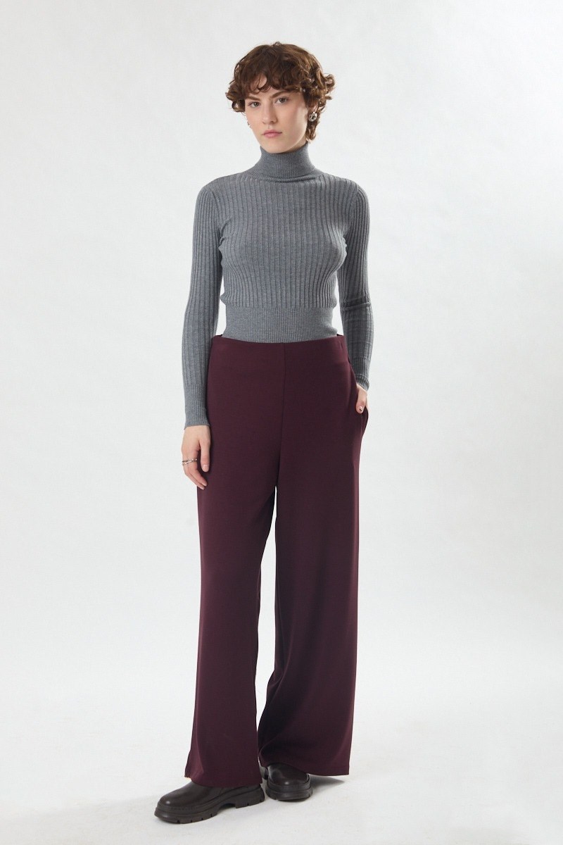 Pensli Geniş Paça Pantolon Bordo