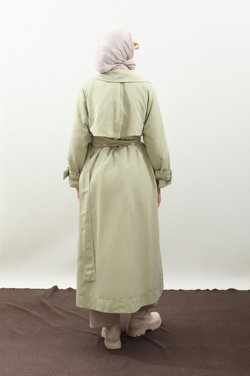 Pile Detay Trençkot Avokado