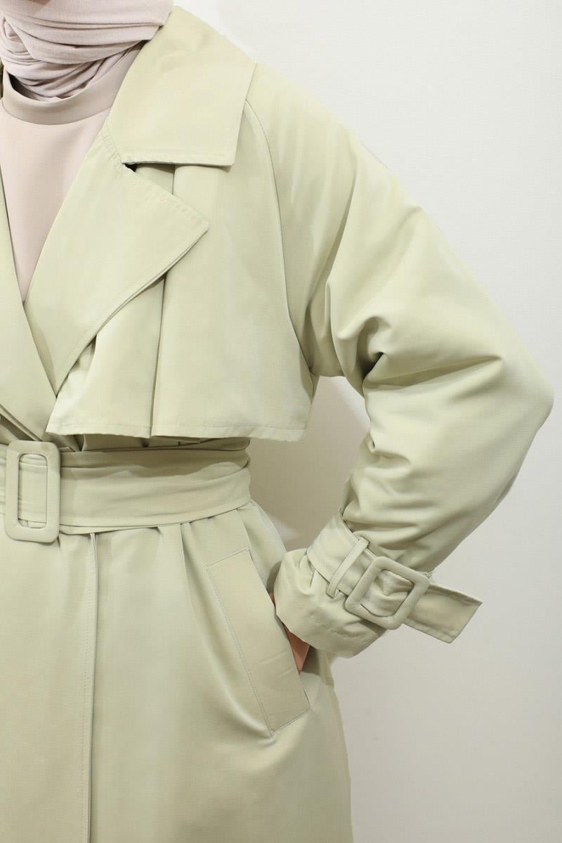 Pile Detay Trençkot Avokado