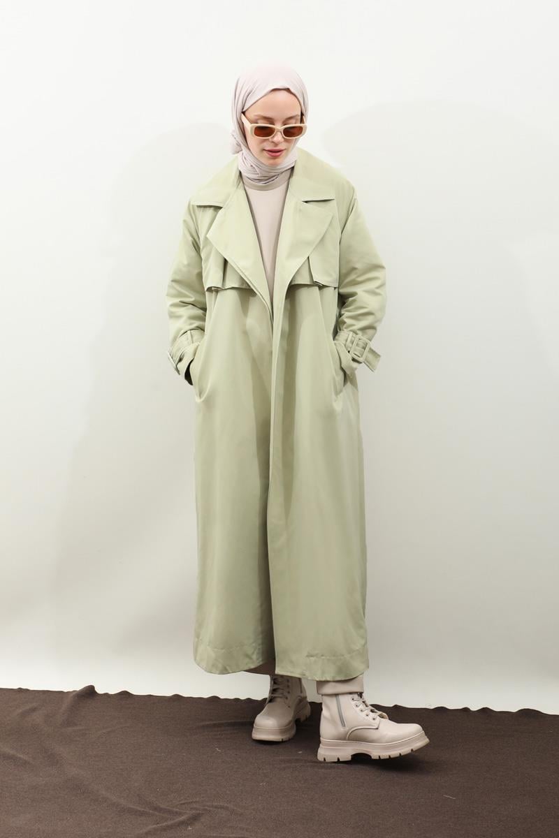 Pile Detay Trençkot Avokado