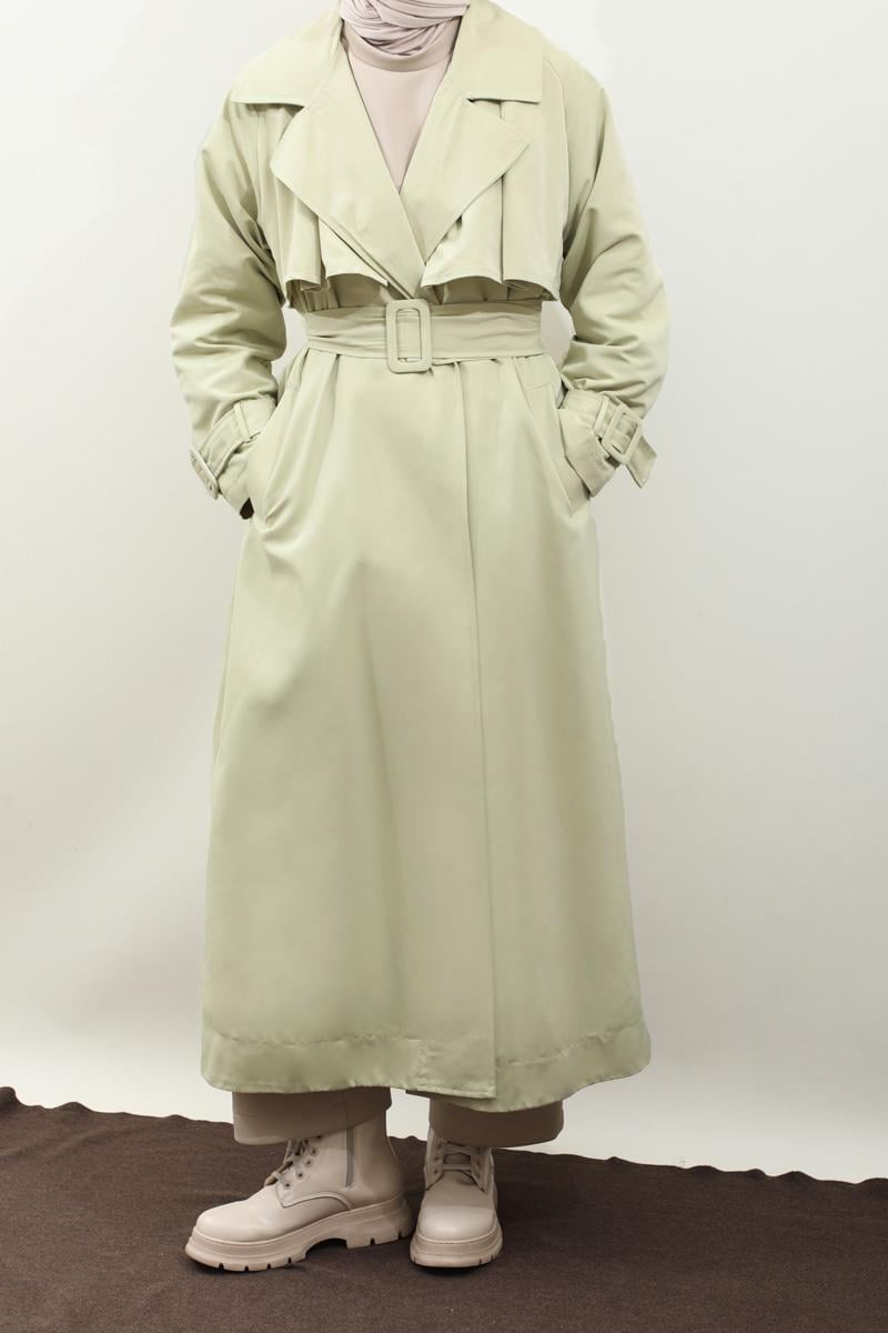 Pile Detay Trençkot Avokado