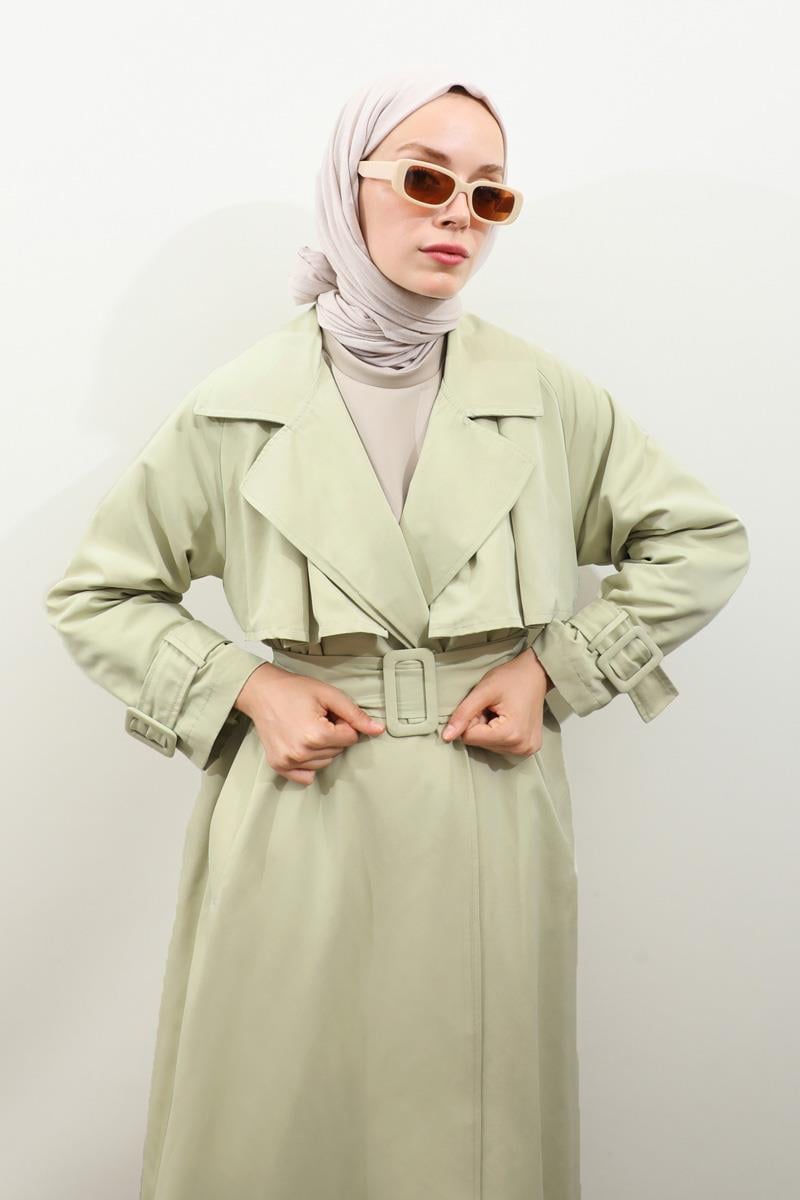 Pile Detay Trençkot Avokado