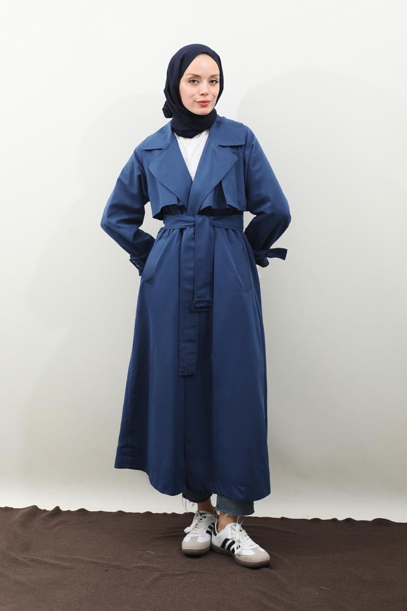 Pile Detay Trençkot Lacivert