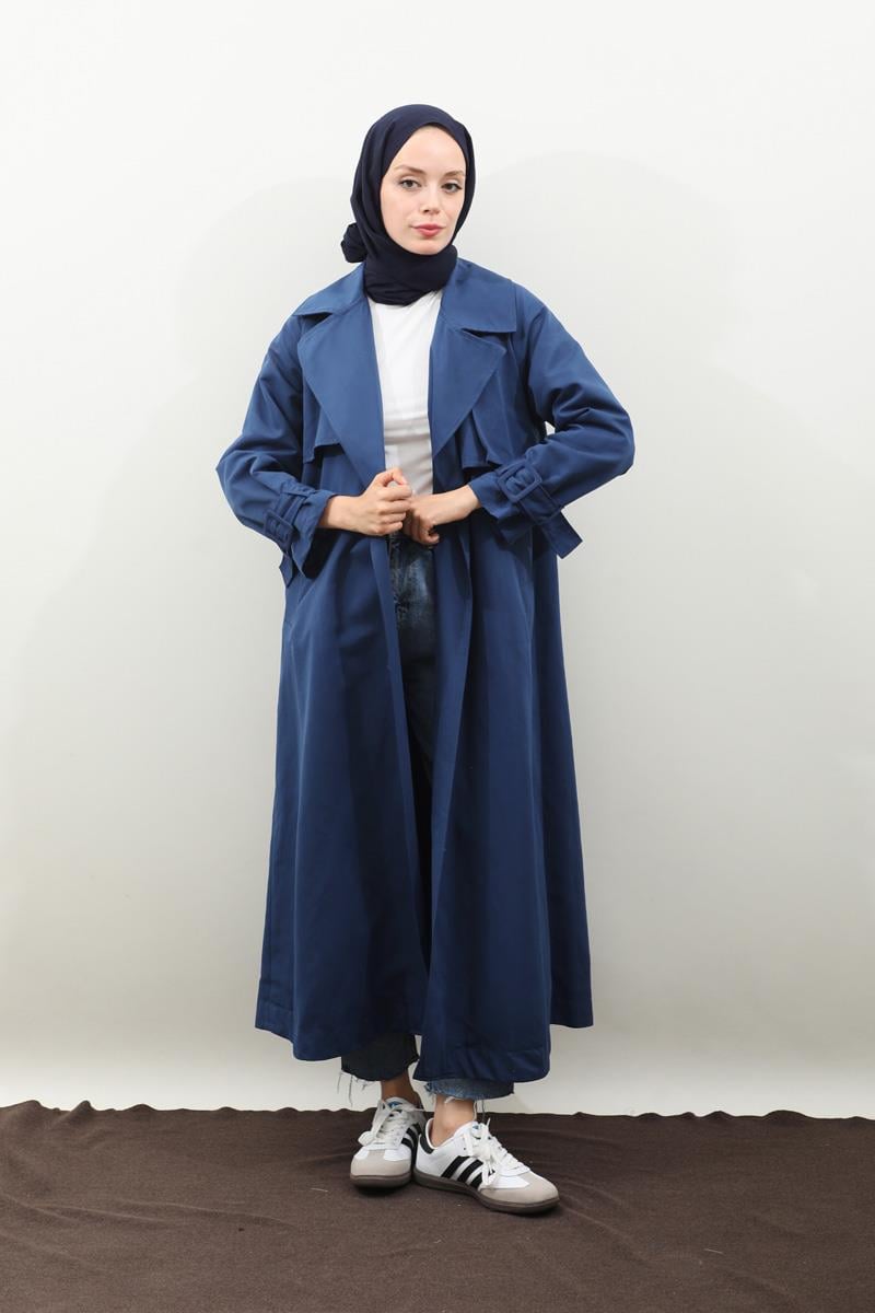 Pile Detay Trençkot Lacivert