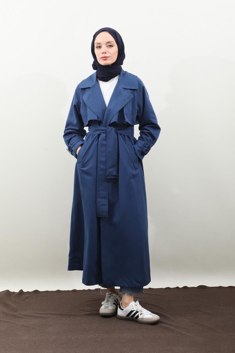 Pile Detay Trençkot Lacivert