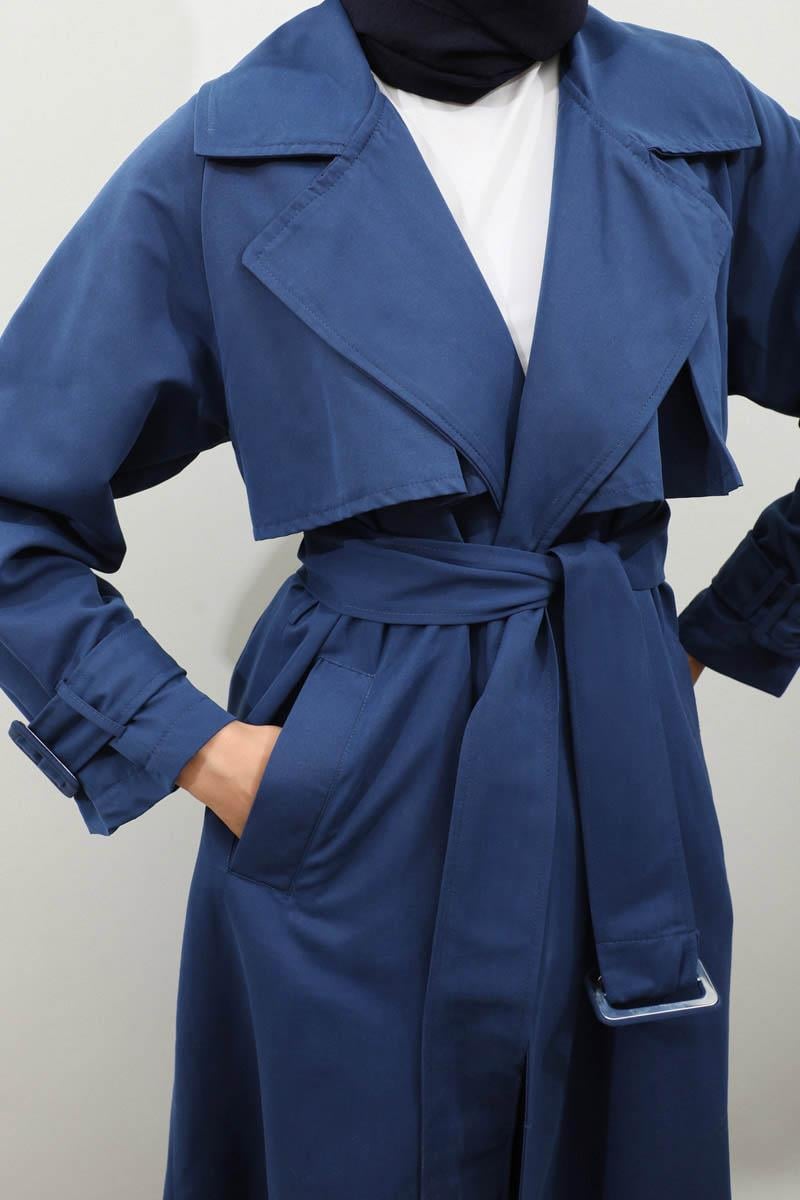 Pile Detay Trençkot Lacivert