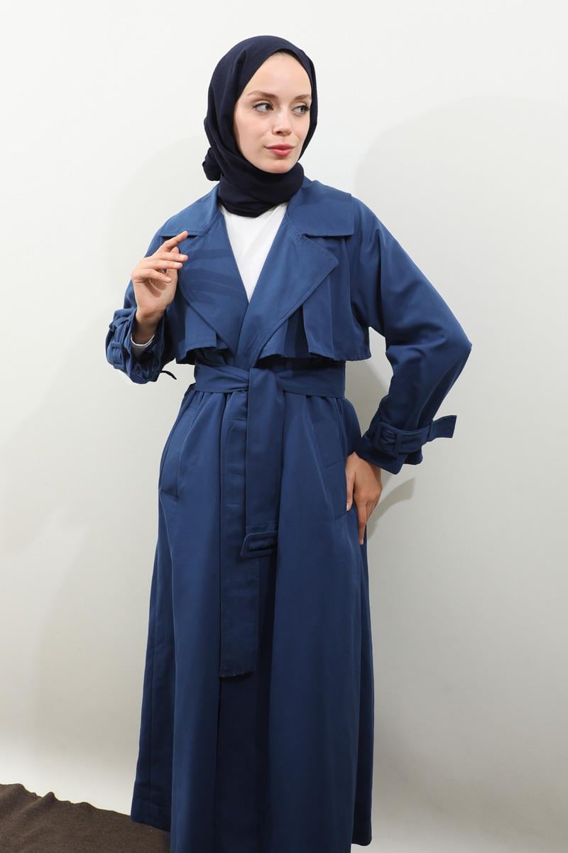Pile Detay Trençkot Lacivert