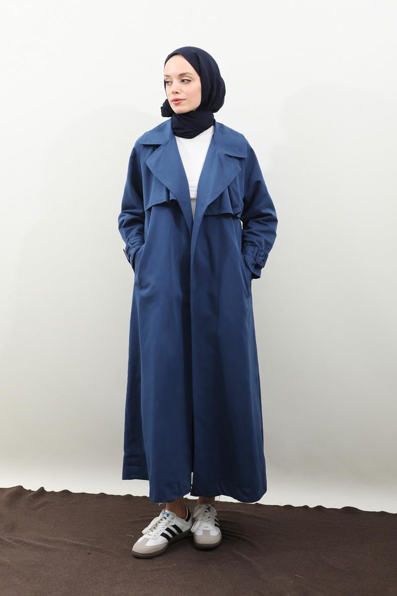 Pile Detay Trençkot Lacivert