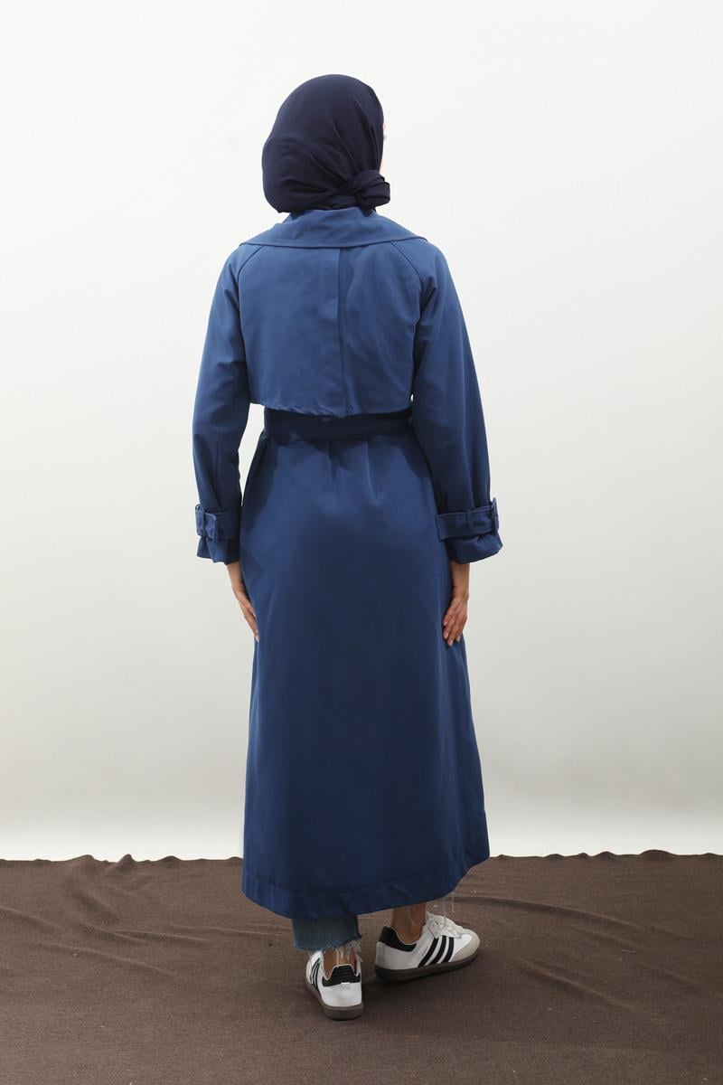 Pile Detay Trençkot Lacivert