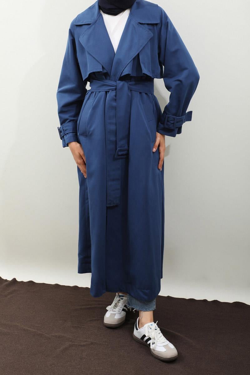 Pile Detay Trençkot Lacivert