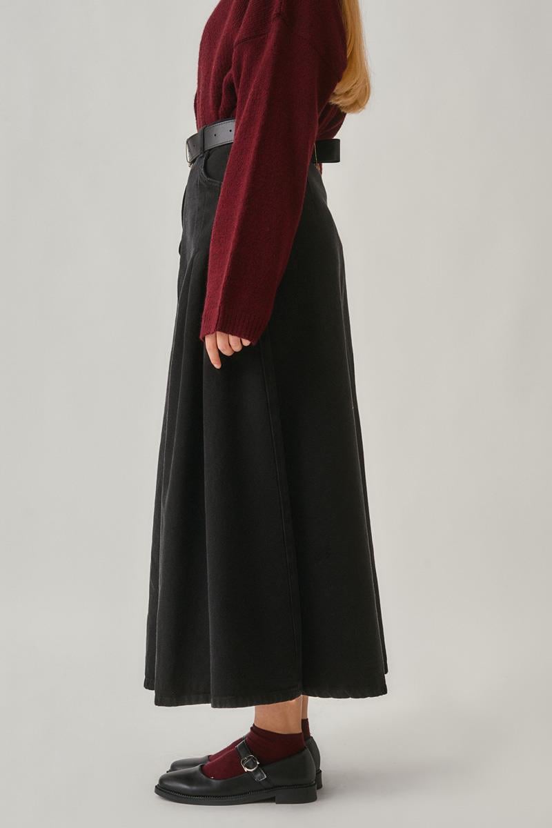 Pile Detaylı Denim Etek Siyah