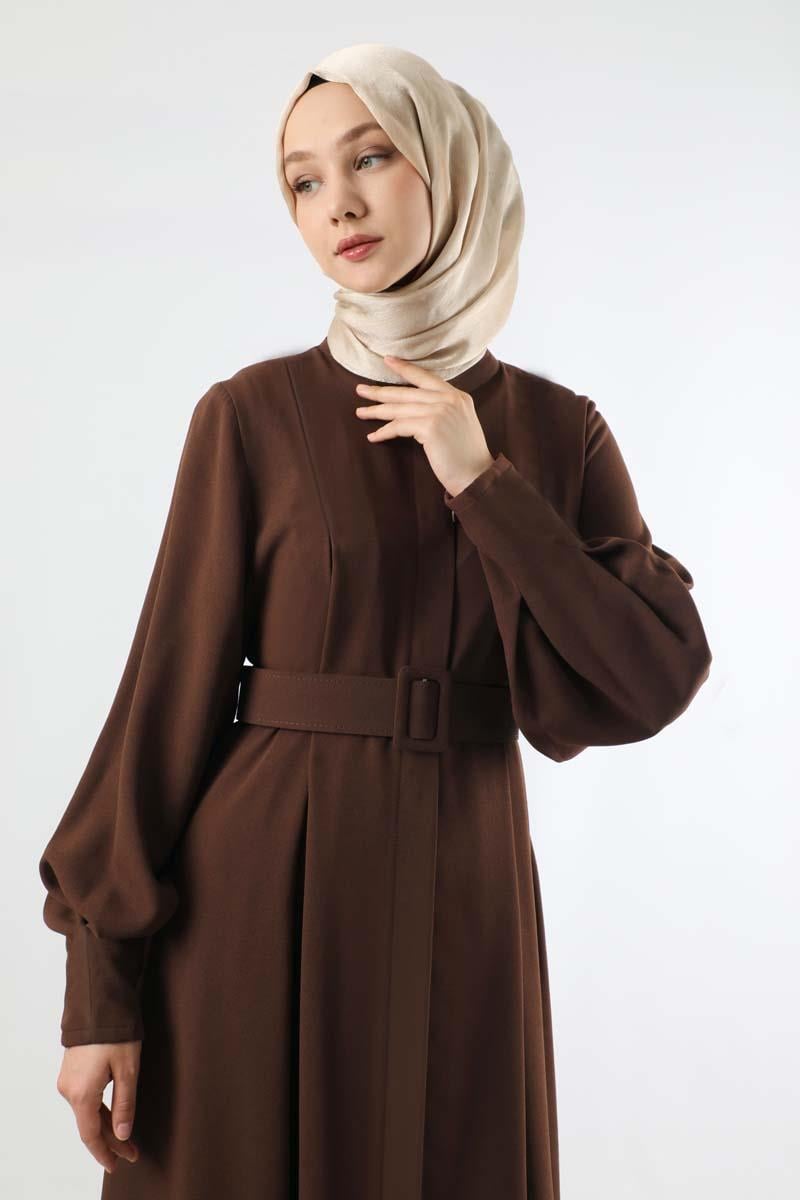 Pile Detaylı Ferace Kahve