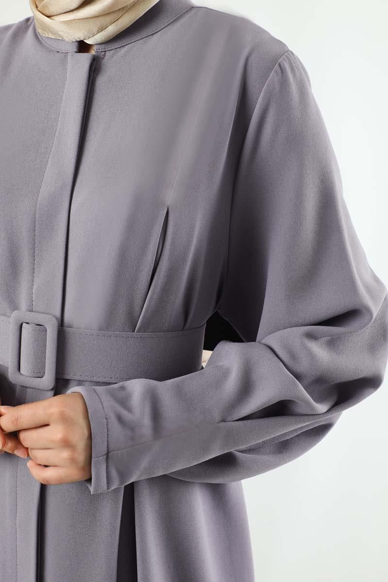 Pile Detaylı Ferace Koyu Lila