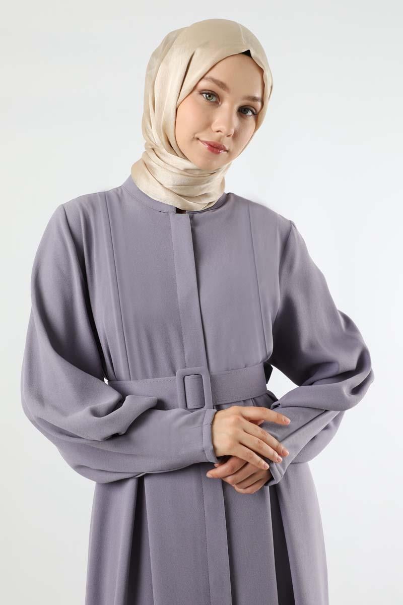 Pile Detaylı Ferace Koyu Lila