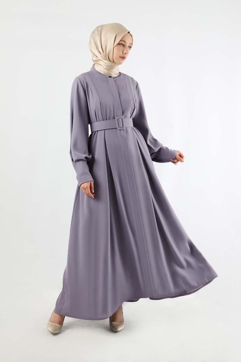 Pile Detaylı Ferace Koyu Lila