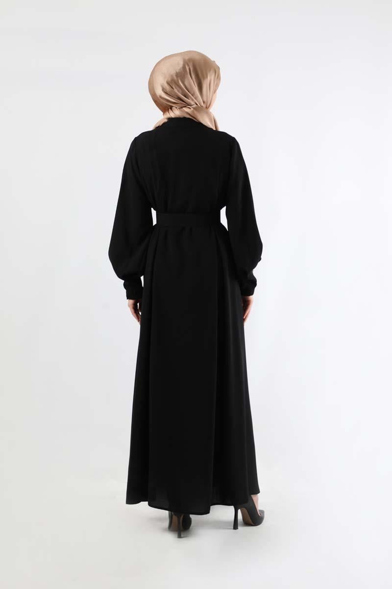 Pile Detaylı Ferace Siyah