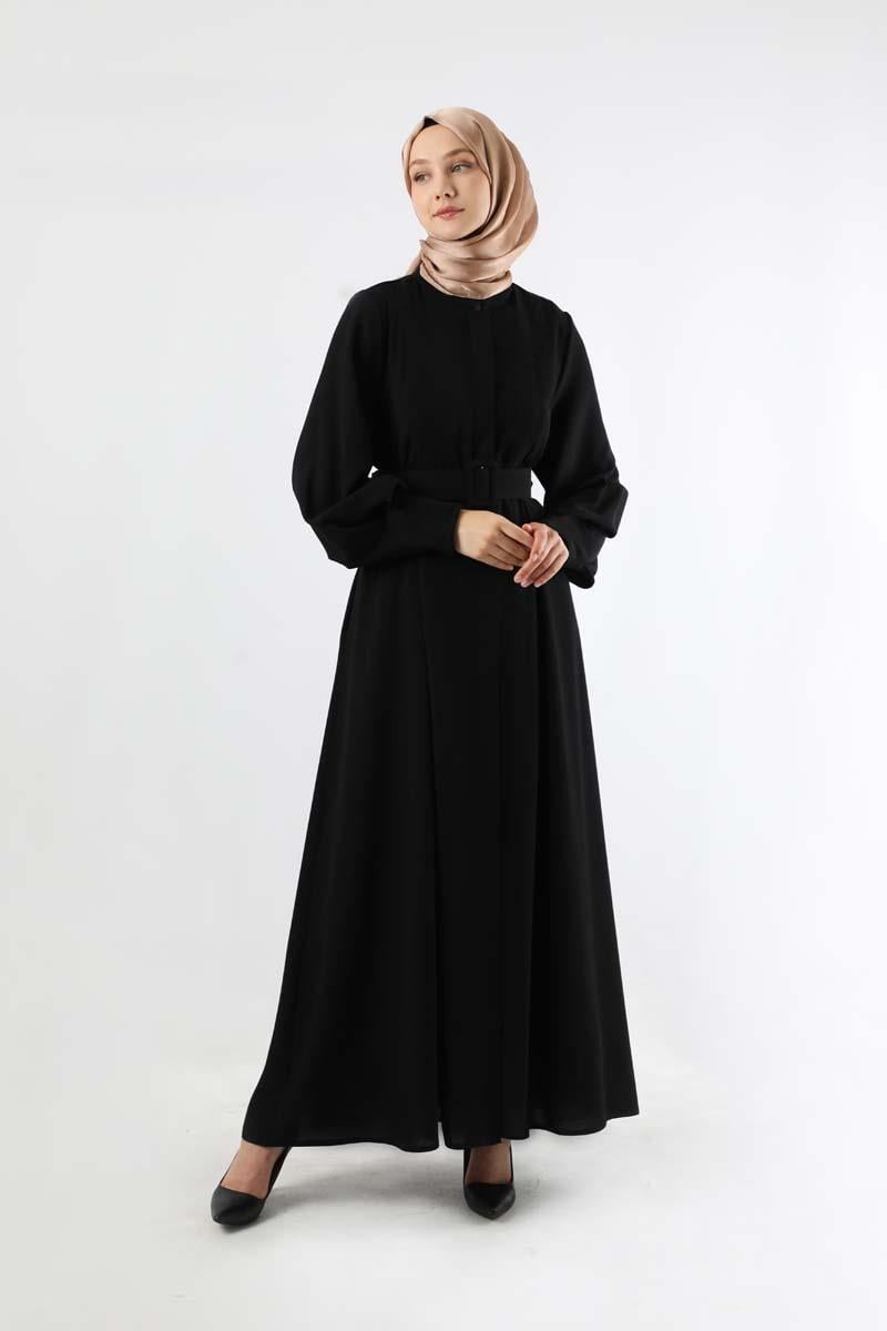 Pile Detaylı Ferace Siyah