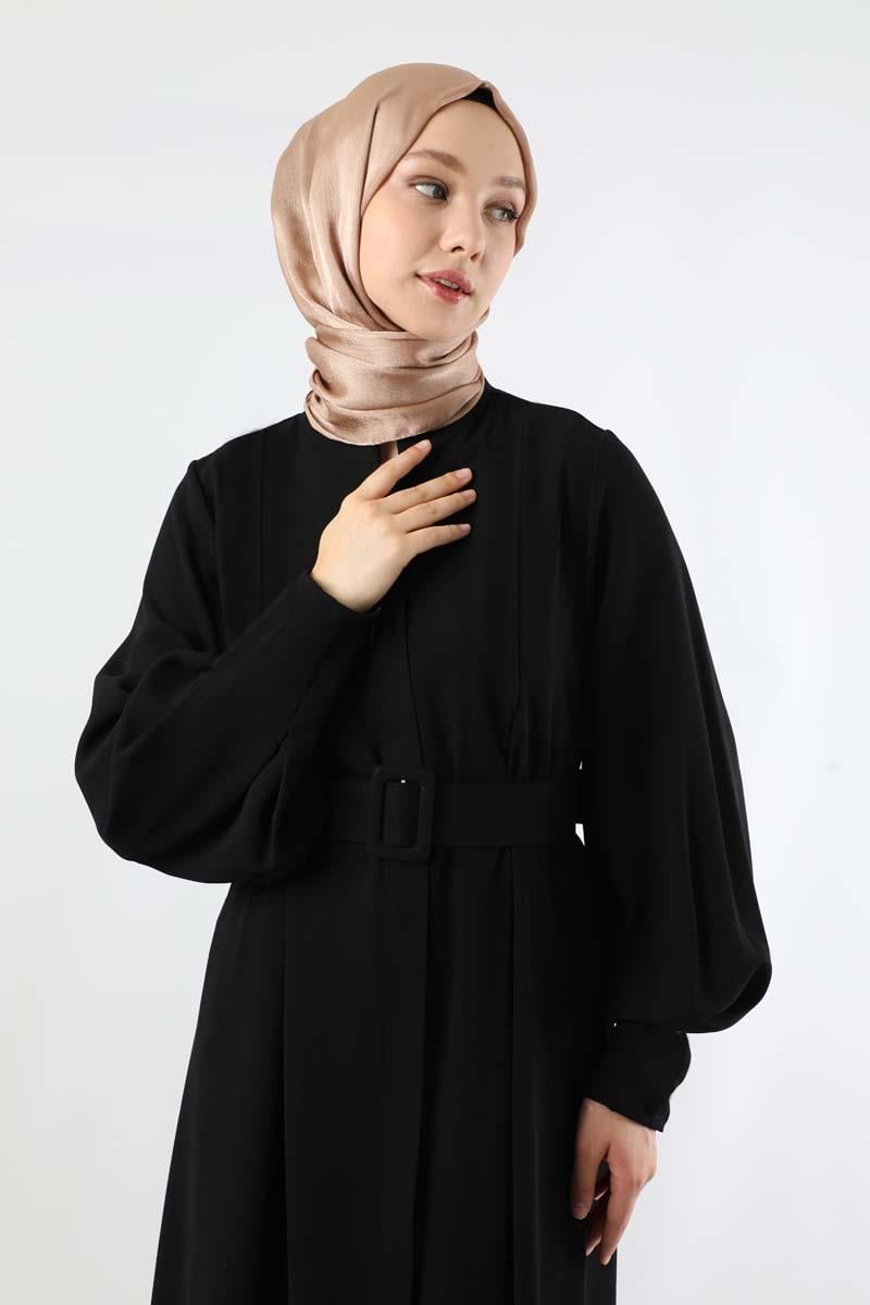 Pile Detaylı Ferace Siyah