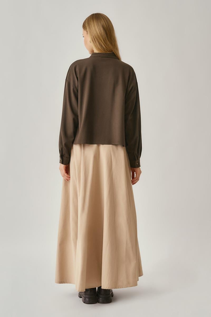 Pile Dikişli Gömlek Kahverengi