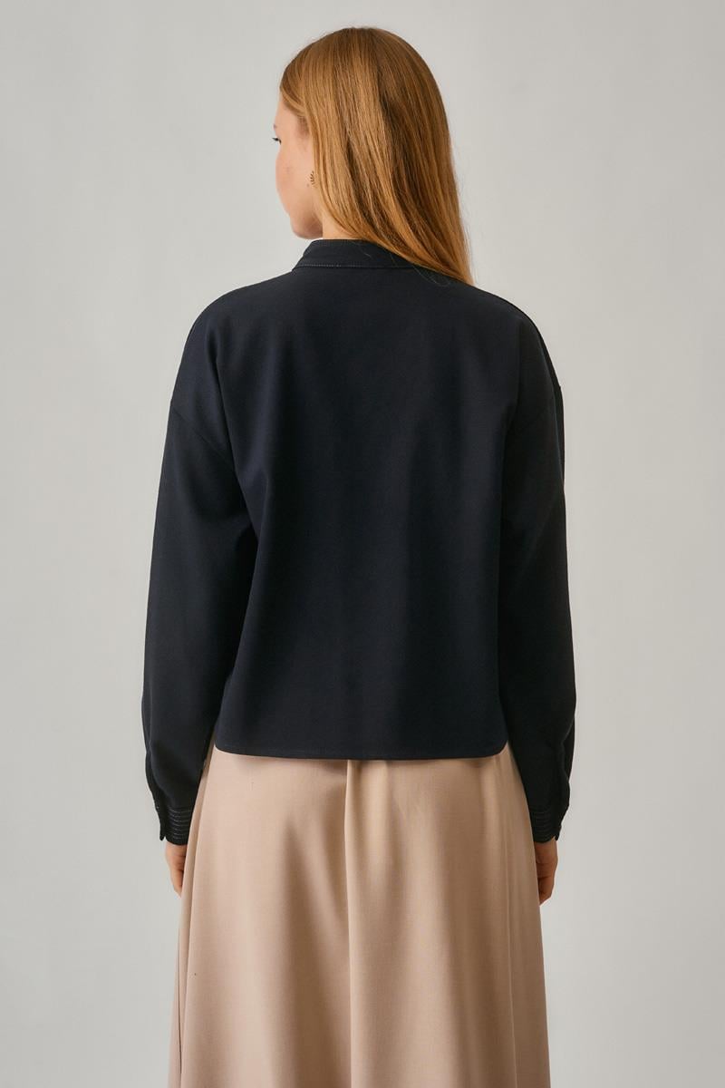 Pile Dikişli Gömlek Lacivert