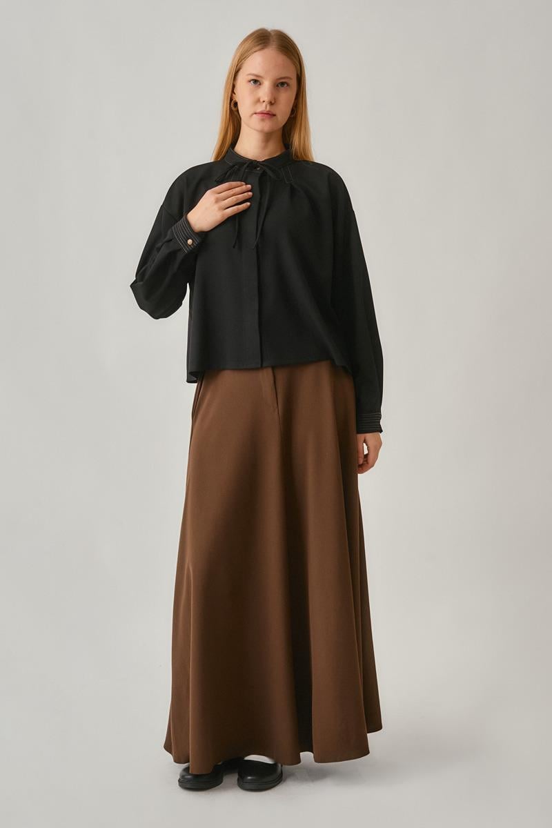 Pile Dikişli Gömlek Siyah