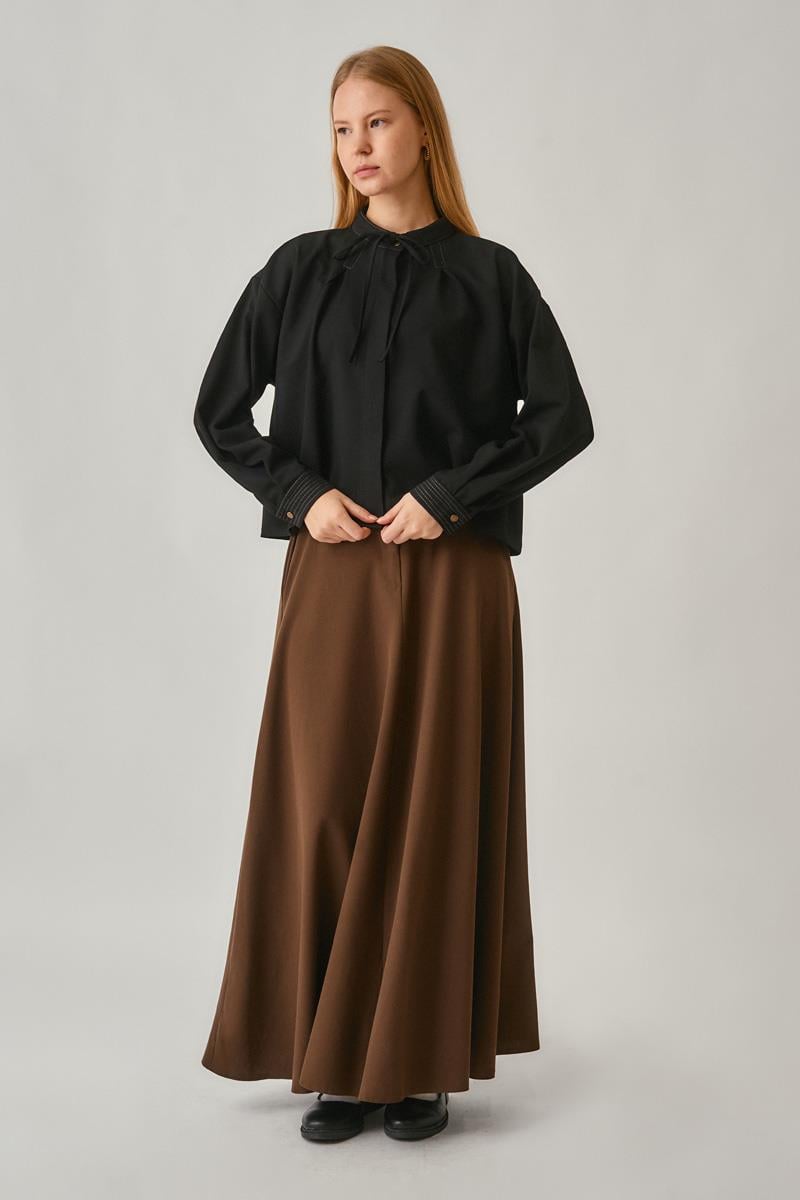 Pile Dikişli Gömlek Siyah