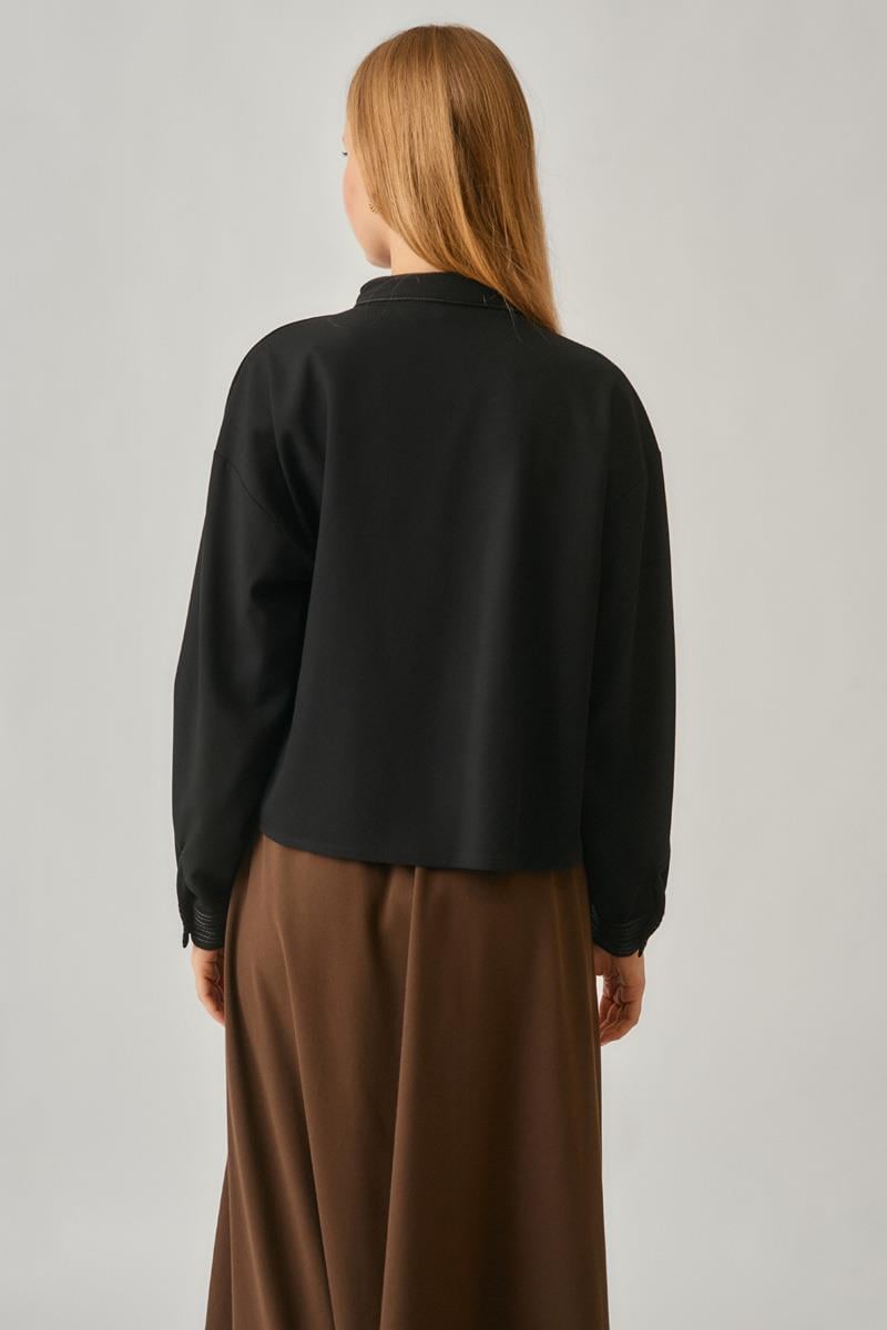 Pile Dikişli Gömlek Siyah