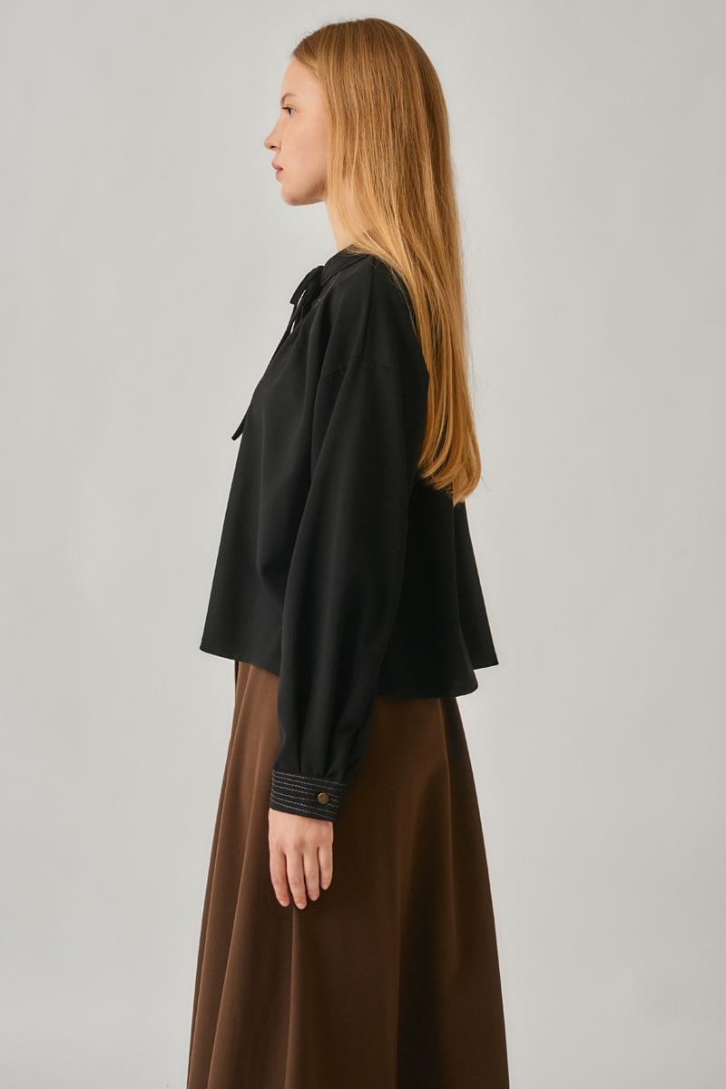 Pile Dikişli Gömlek Siyah