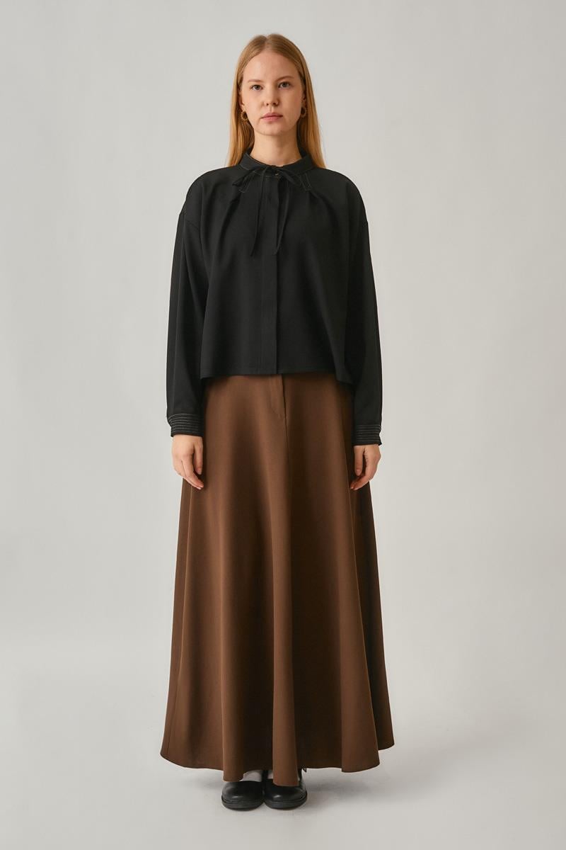 Pile Dikişli Gömlek Siyah