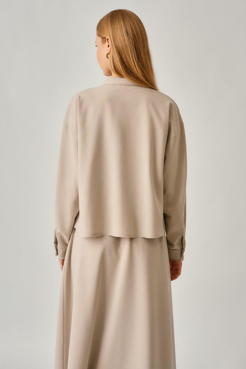 Pile Dikişli Gömlek Taş