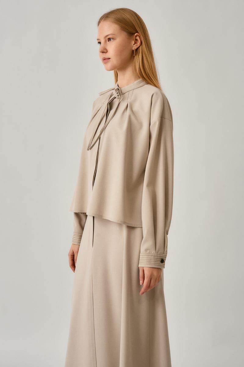 Pile Dikişli Gömlek Taş