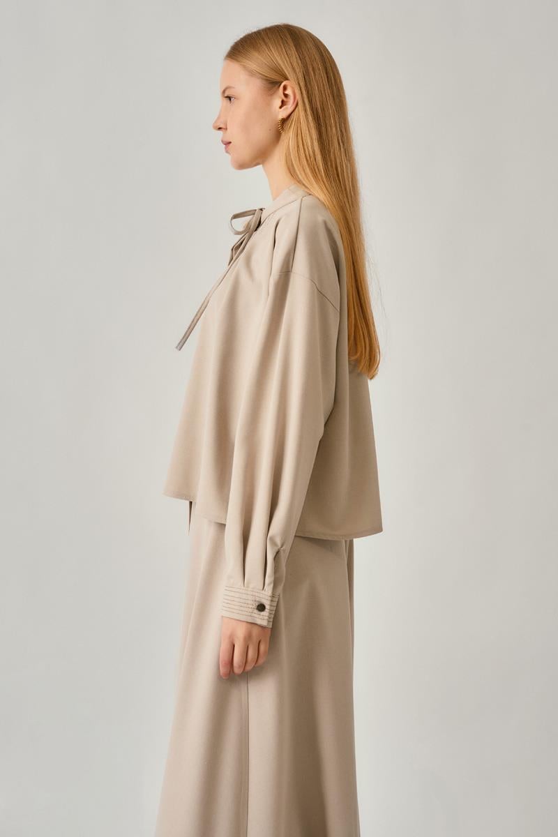 Pile Dikişli Gömlek Taş