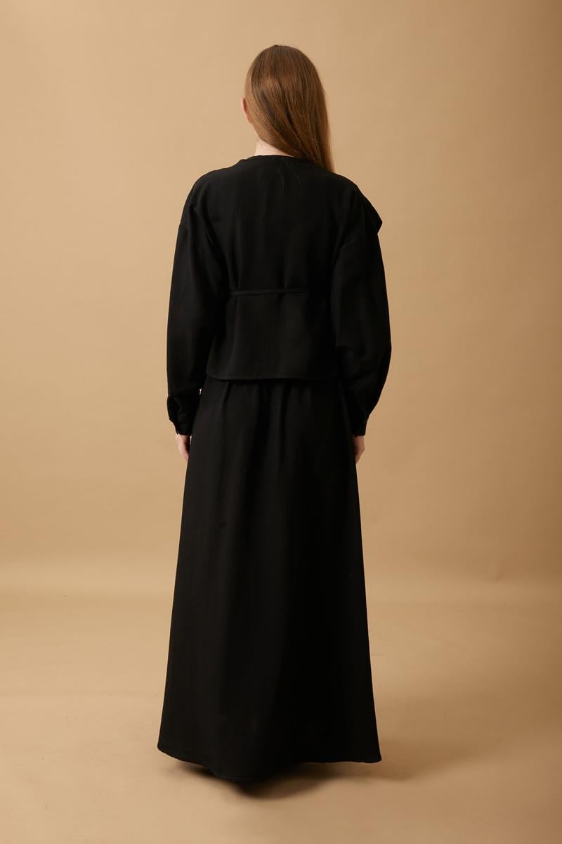 Kapat Pile Parça Detaylı Etek Takım Siyah