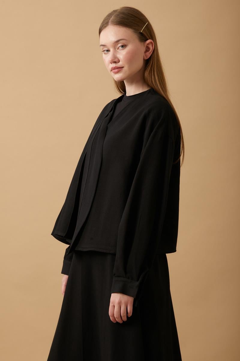 Kapat Pile Parça Detaylı Etek Takım Siyah