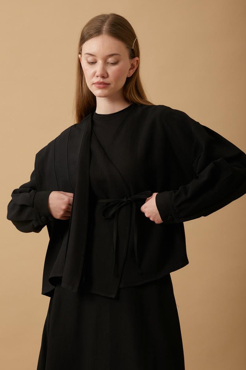 Kapat Pile Parça Detaylı Etek Takım Siyah