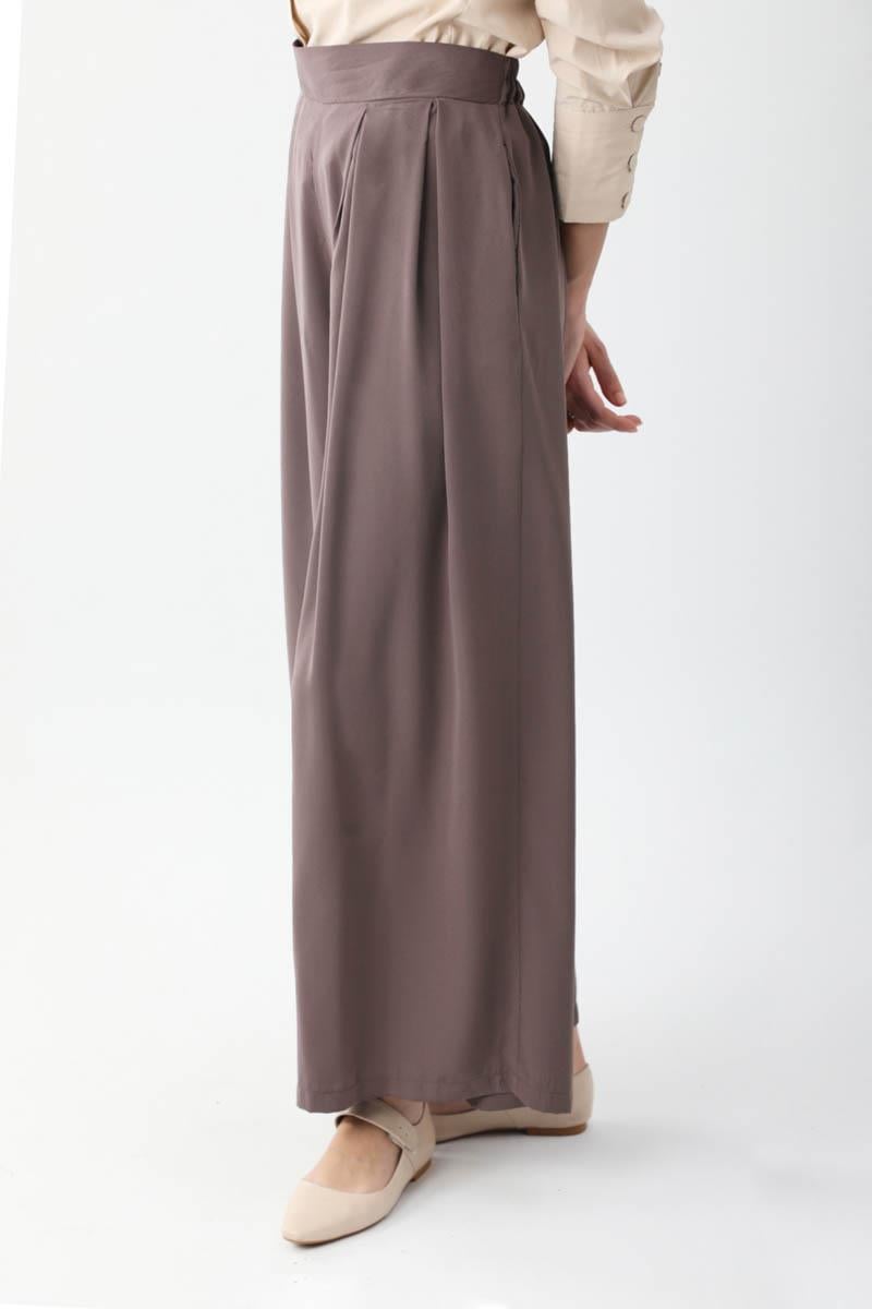 Pileli Bol Paça Pantolon Kahverengi