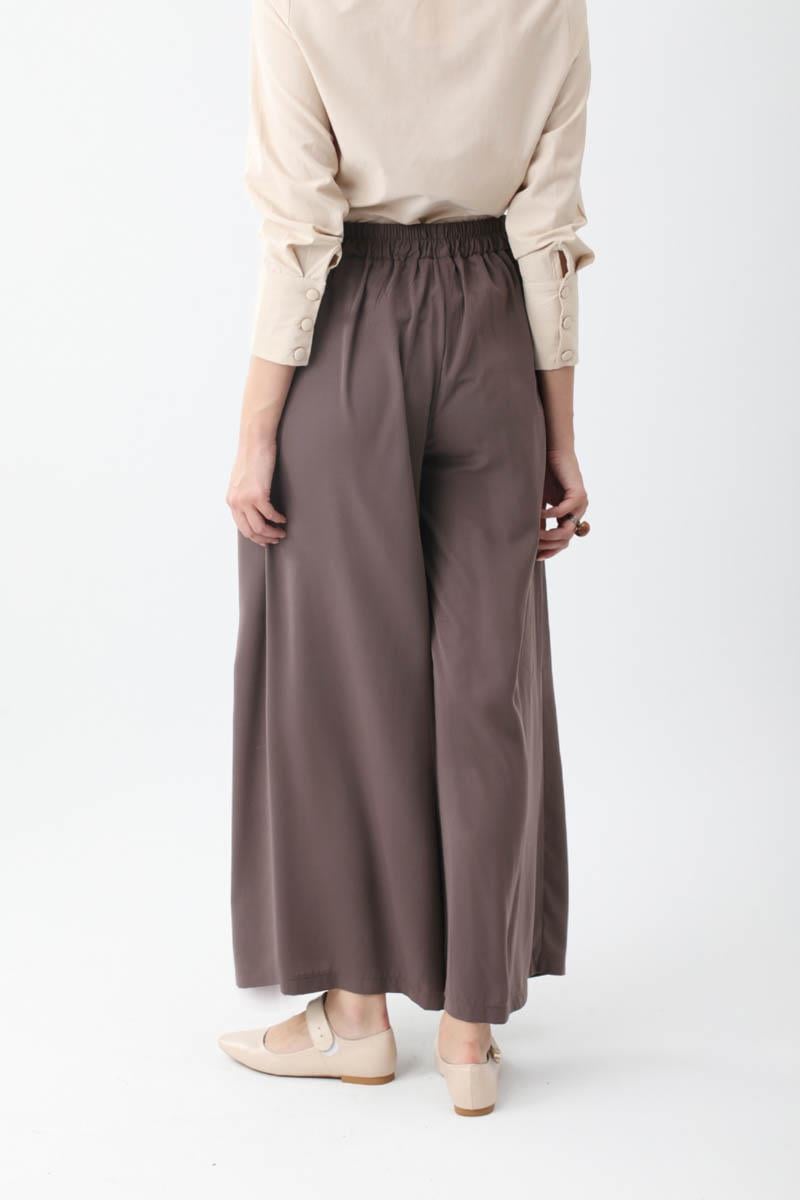 Pileli Bol Paça Pantolon Kahverengi