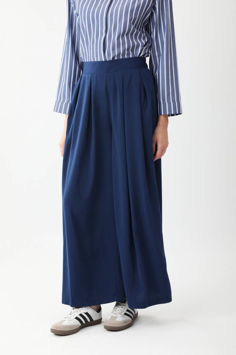 Pileli Bol Paça Pantolon Lacivert