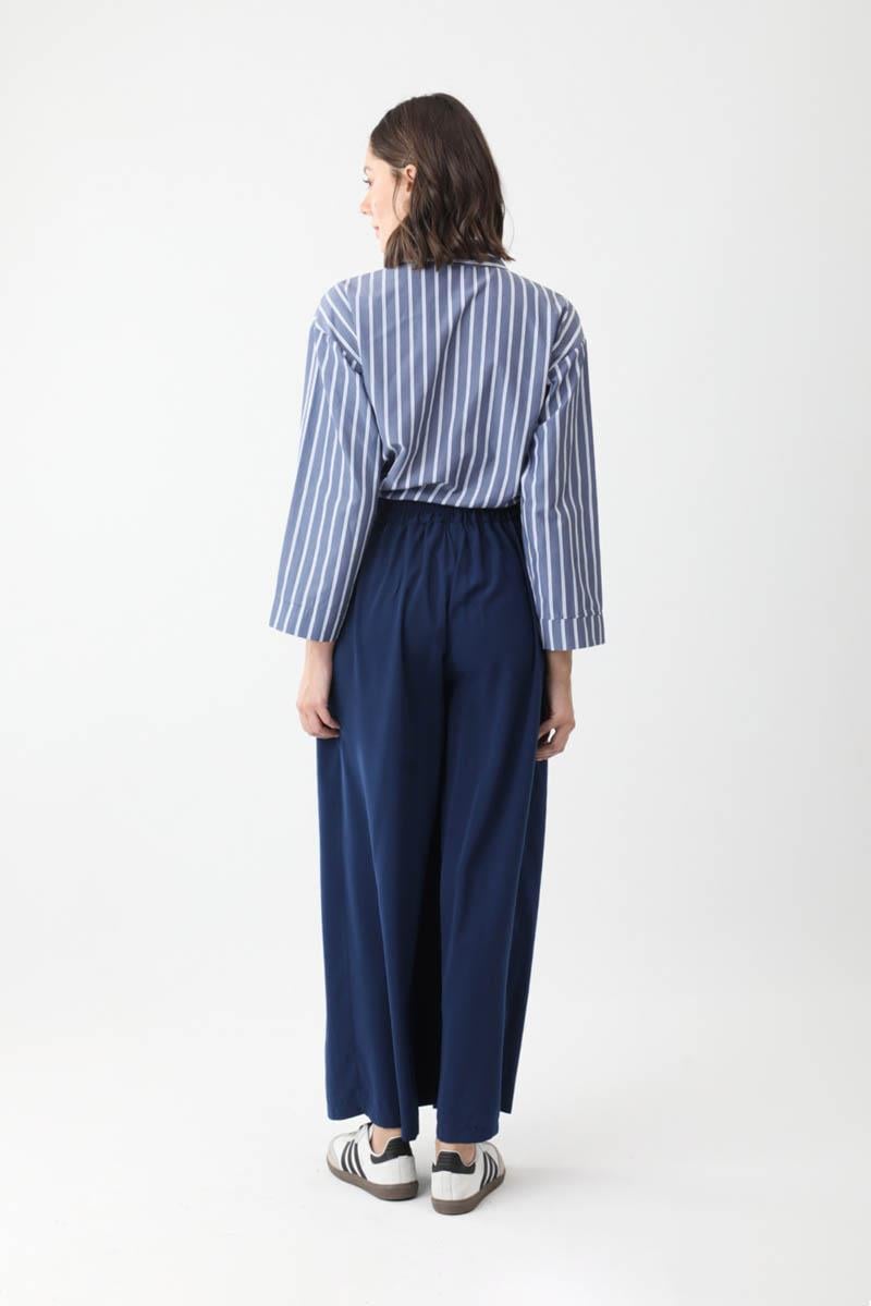 Pileli Bol Paça Pantolon Lacivert