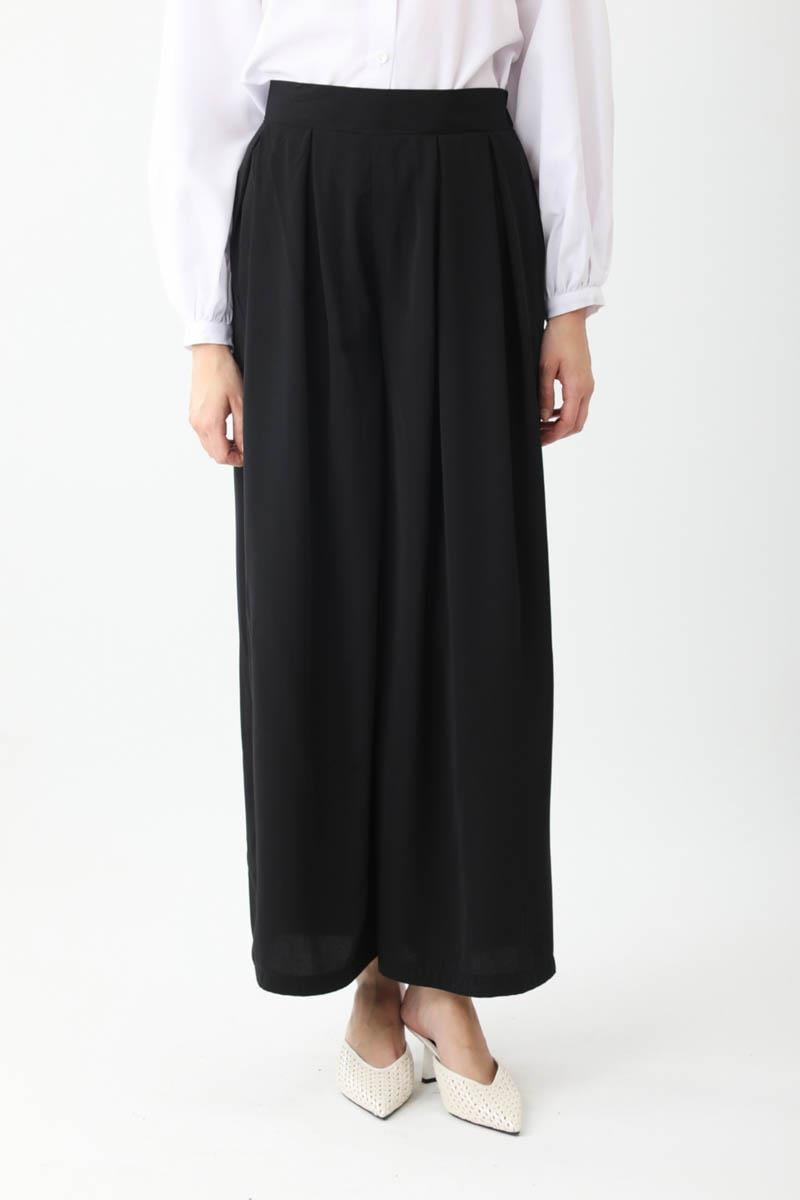 Pileli Bol Paça Pantolon Siyah