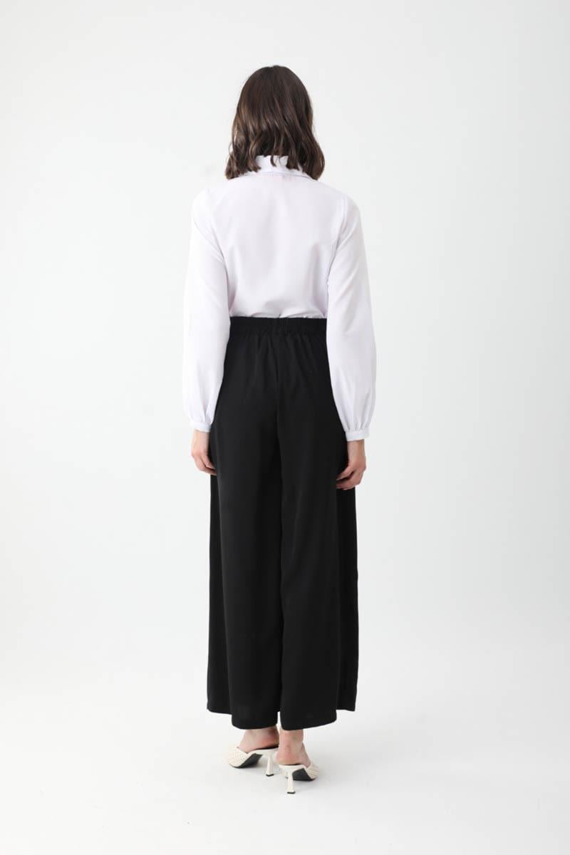 Pileli Bol Paça Pantolon Siyah