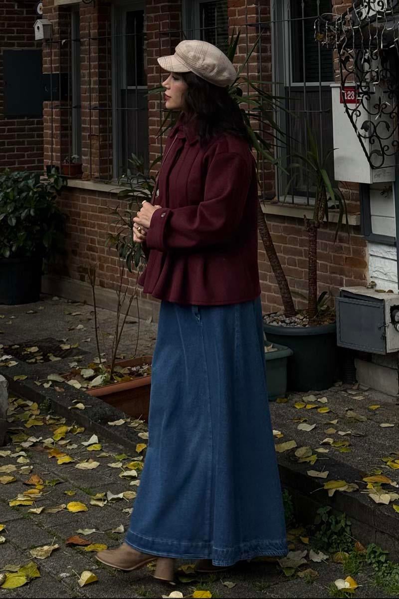 Pileli Kısa Kaban Bordo