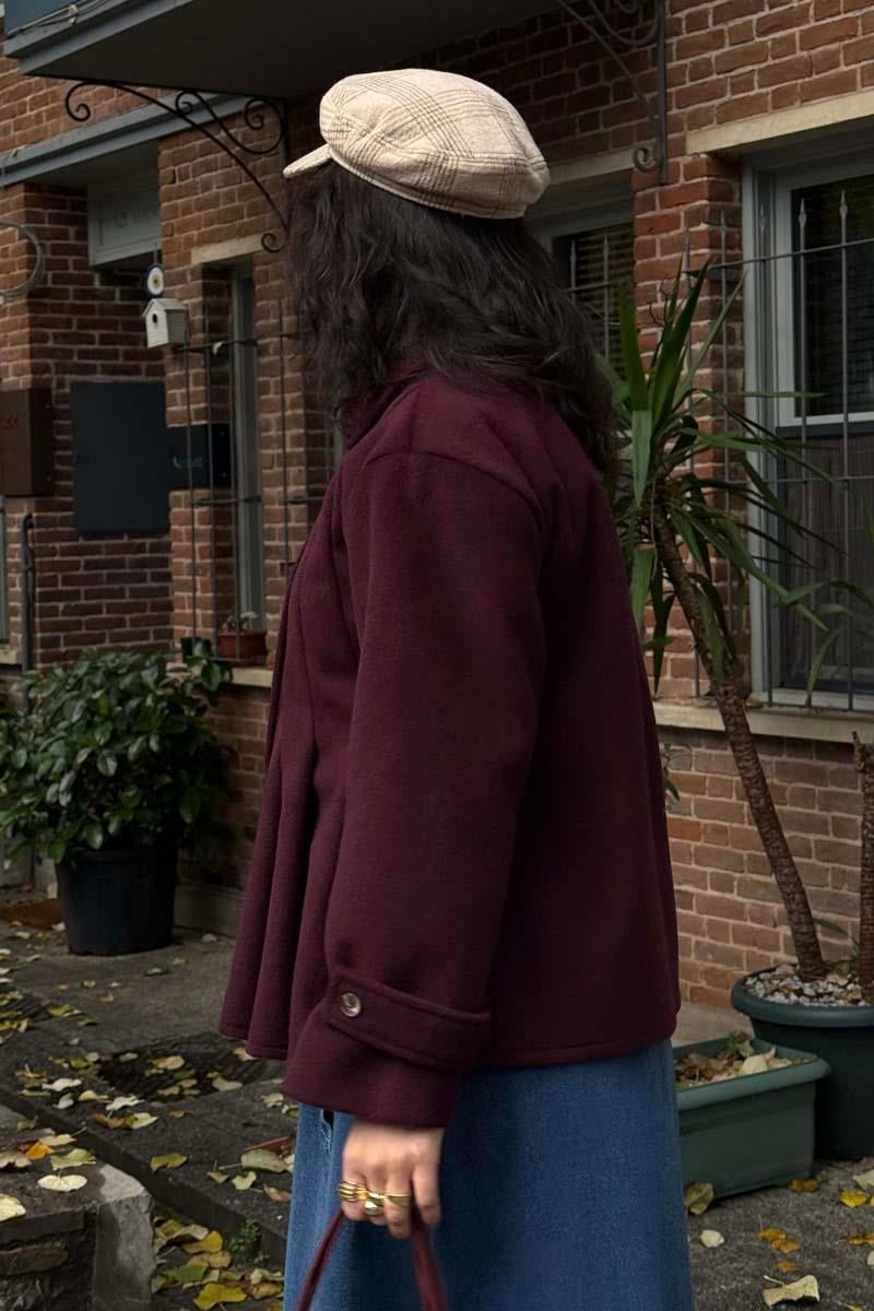 Pileli Kısa Kaban Bordo