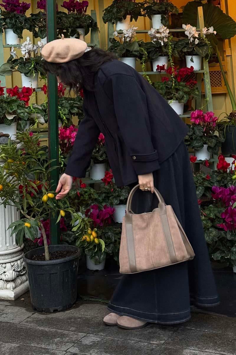 Pileli Kısa Kaban Lacivert