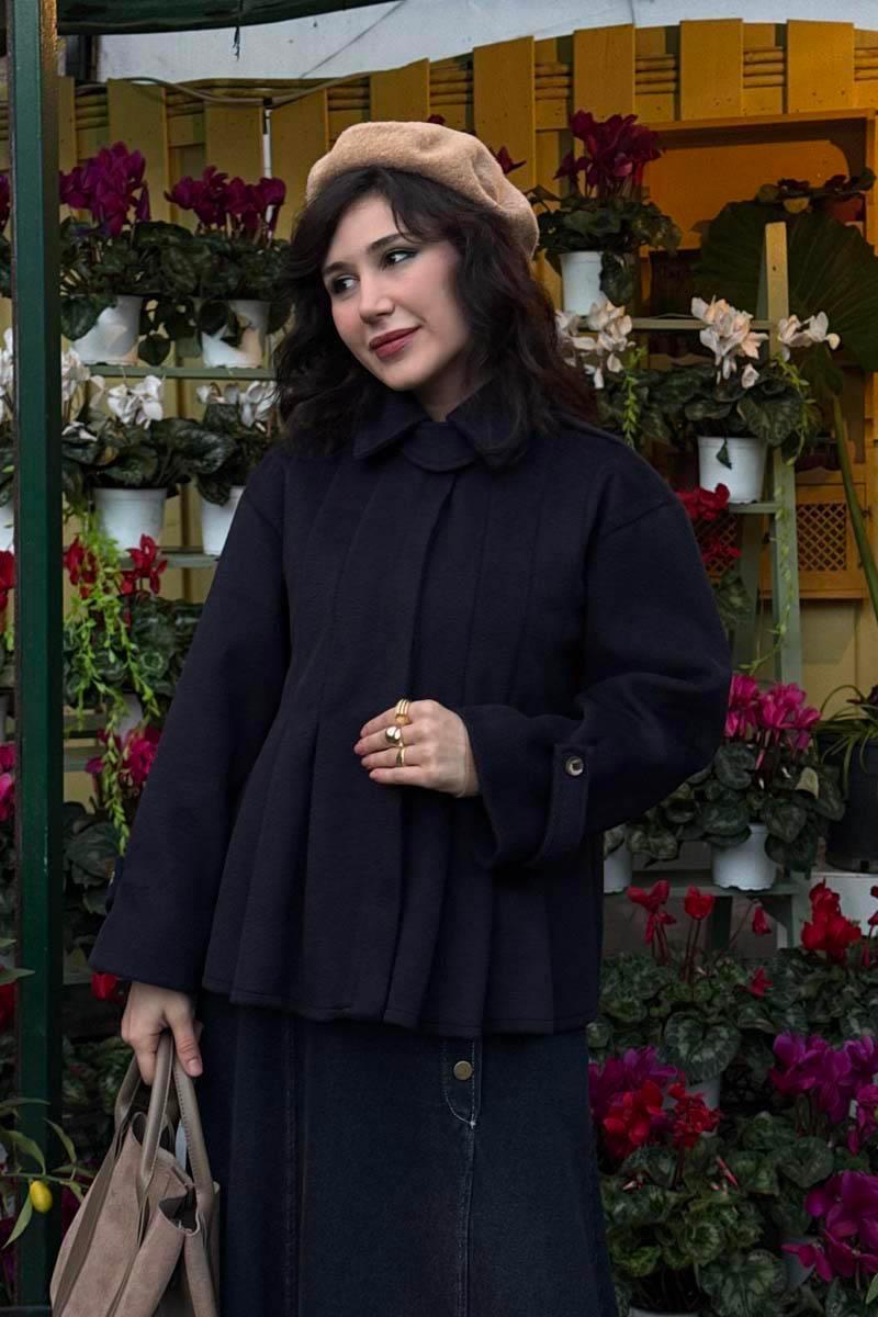 Pileli Kısa Kaban Lacivert