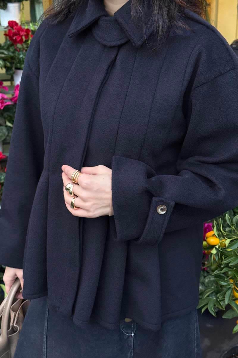 Pileli Kısa Kaban Lacivert