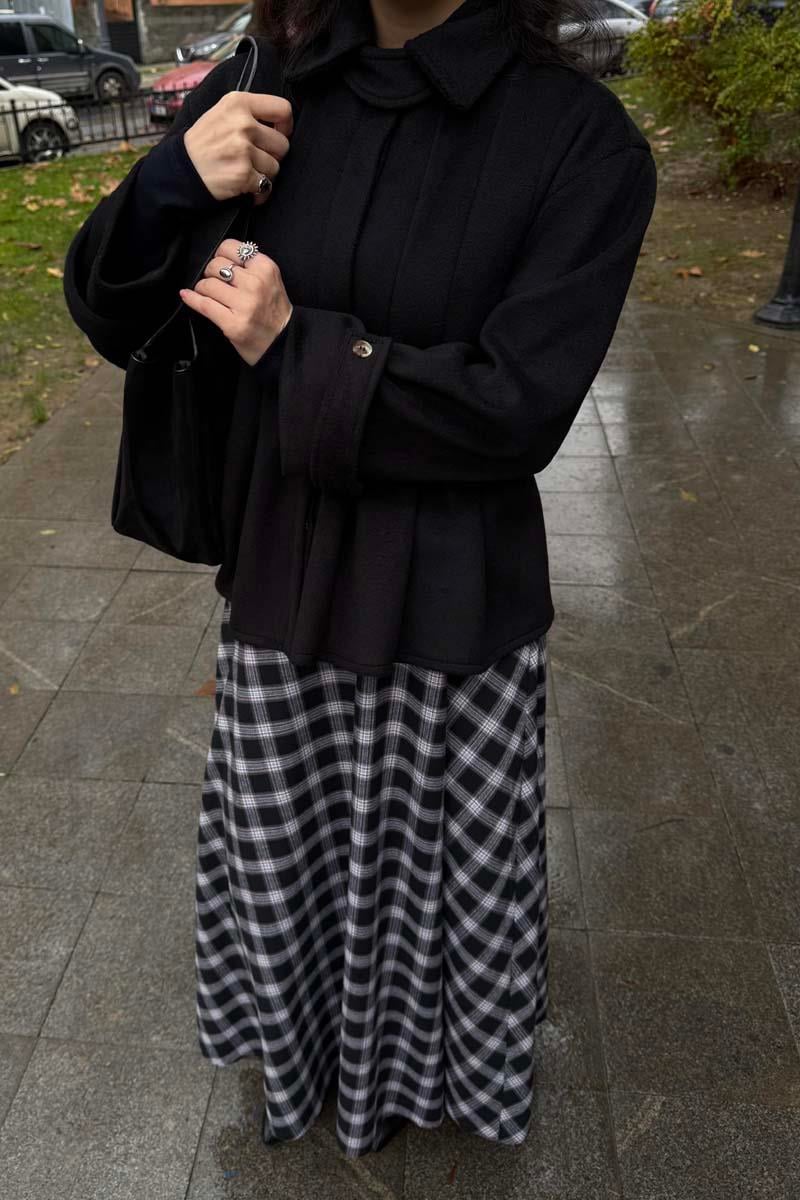 Pileli Kısa Kaban Siyah